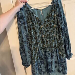 Elegant Floral Women's Blouse - Teal